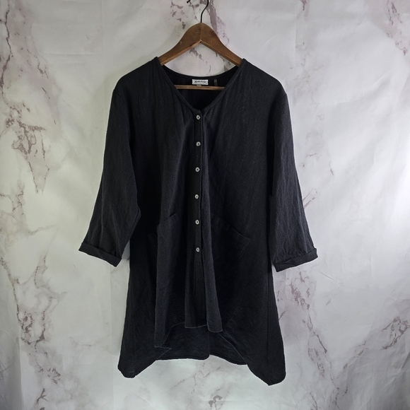Habitat Shirt Womens Medium Tunic Button Front Back Textured Long Sleeve Gauze - Picture 1 of 13